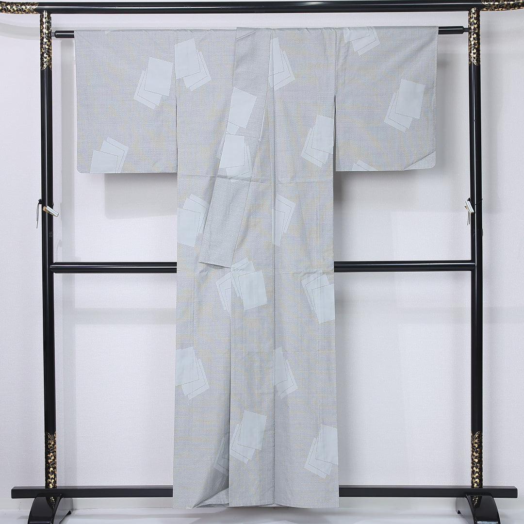 紬 単衣 身丈155cm 裄丈63cm 正絹 Sランク カジュアル 広衿 Mサイズ 色紙 グレー系 M4 1223-12240