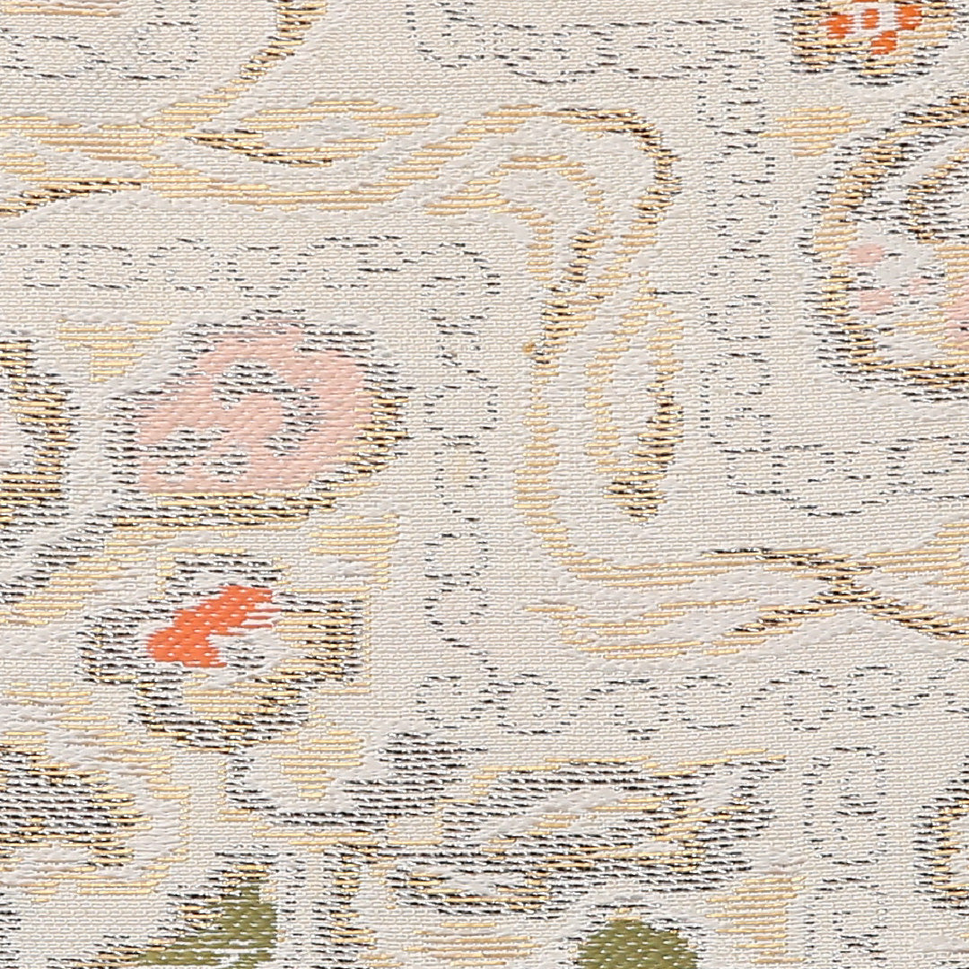 アンティーク 名古屋帯 六通 帯丈325cm Aランク 正絹 唐華 花柄 クリーム系 1224-02370