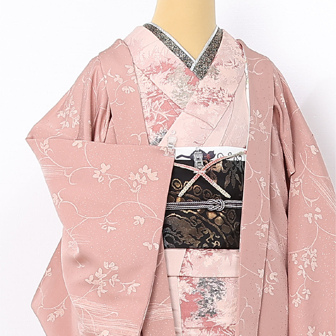 羽織 袷 身丈75cm 裄丈63cm 正絹 Sランク カジュアル Sサイズ 紐あり 唐草 ピンク系 RP 1232-12560