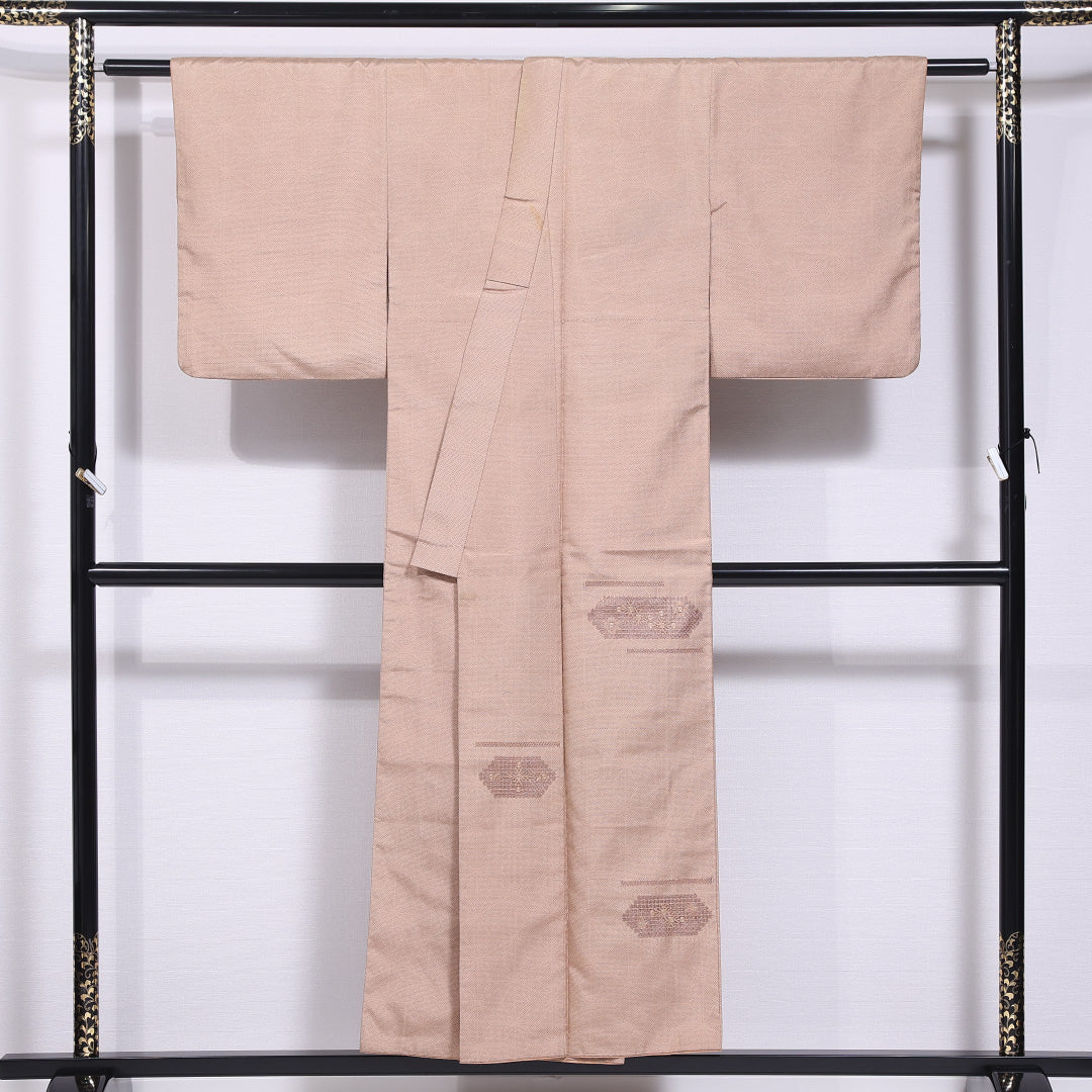 小紋 袷 身丈165cm 裄丈66cm 正絹 Aランク インフォーマル バチ衿 XLサイズ 御所解 茶系 RP 1221-11625