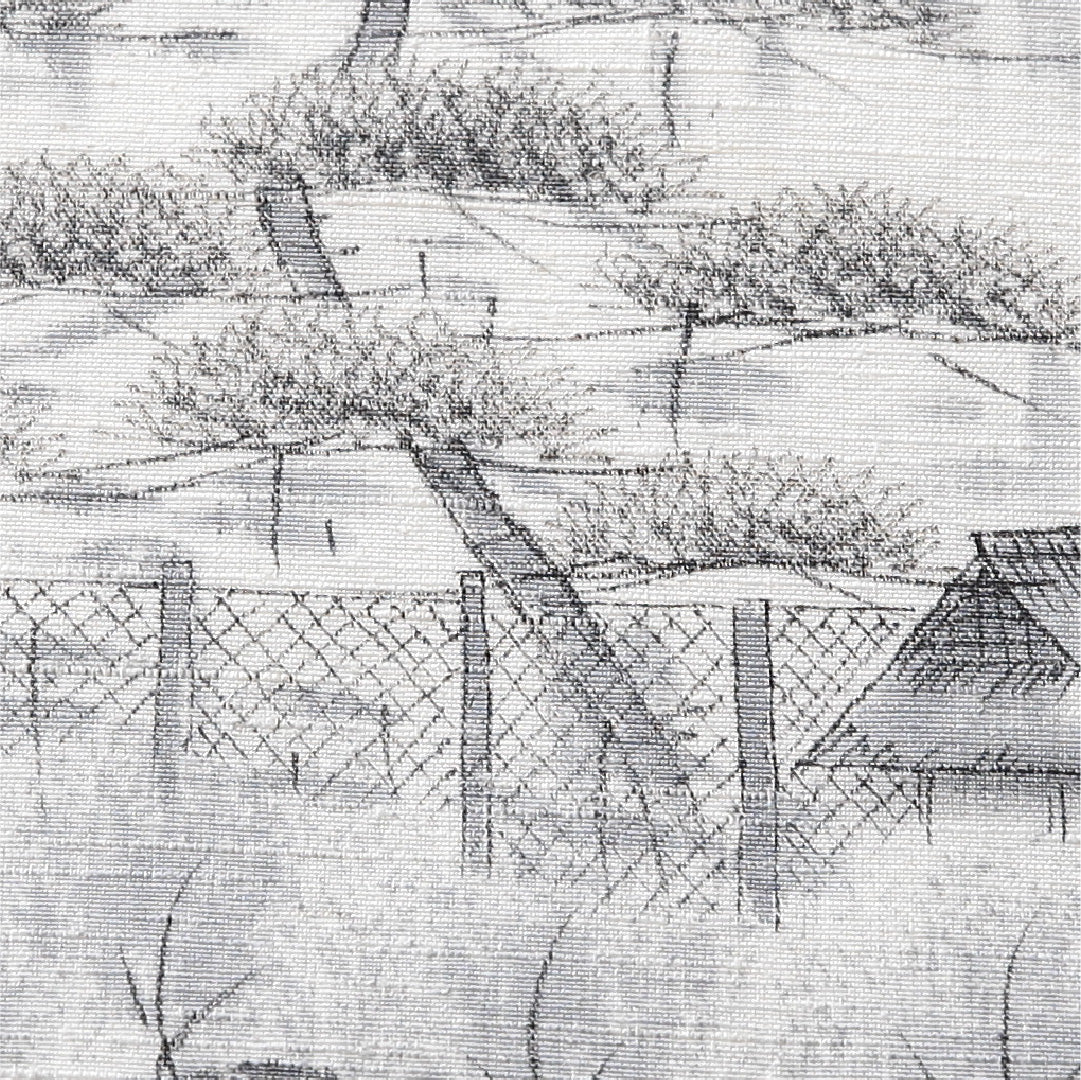 九寸名古屋帯（紬） 帯丈362cm カジュアル 開き仕立て ポイント柄 Bランク 正絹 風景柄 クリーム系 白系 1224-03934