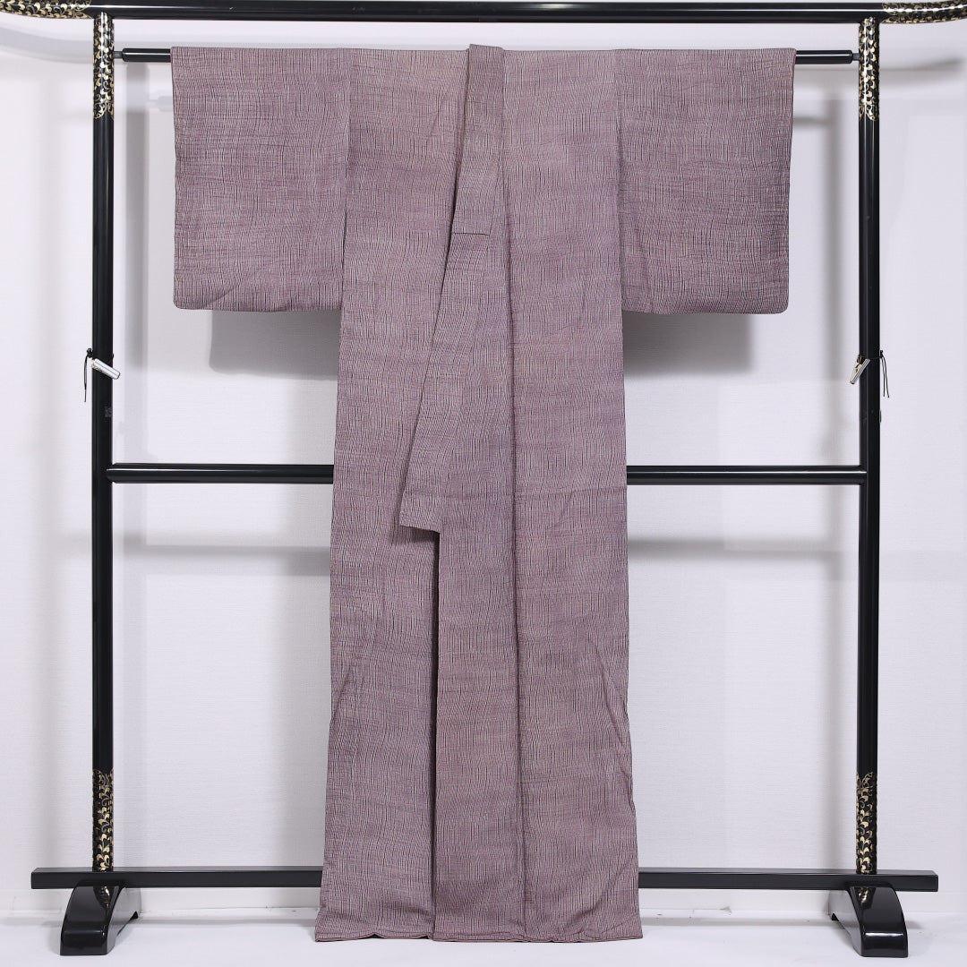 小紋 袷 身丈163cm 裄丈62cm 正絹 Cランク インフォーマル バチ衿 Lサイズ 創作柄 紫系 HP 1221-11849