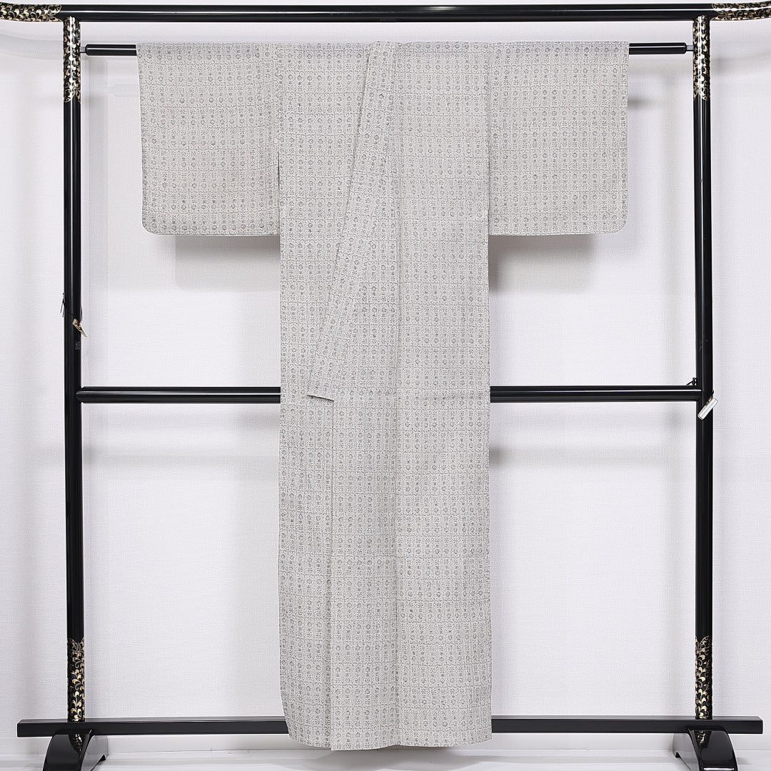 紬 身丈149cm 裄丈60.5cm XS 麻 Cランク 単衣 洗える着物 バチ衿 ちぢみ 創作 レトロ 1216-11239