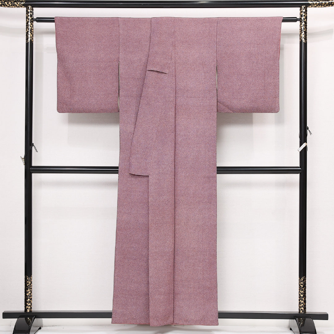江戸小紋 (鮫) 袷 身丈156cm 裄丈64cm 正絹 Sランク 一つ紋 (橘) セミフォーマル 広衿 Mサイズ 紫系 RP 1220-13368