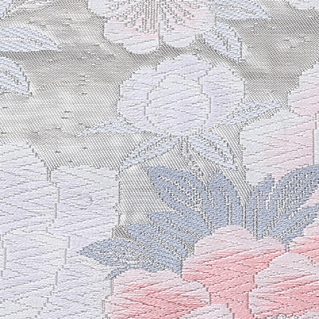 袋帯 帯丈416cm 六通 牡丹 花菱 セミフォーマル 銀系 正絹 Aランク 1223-00912