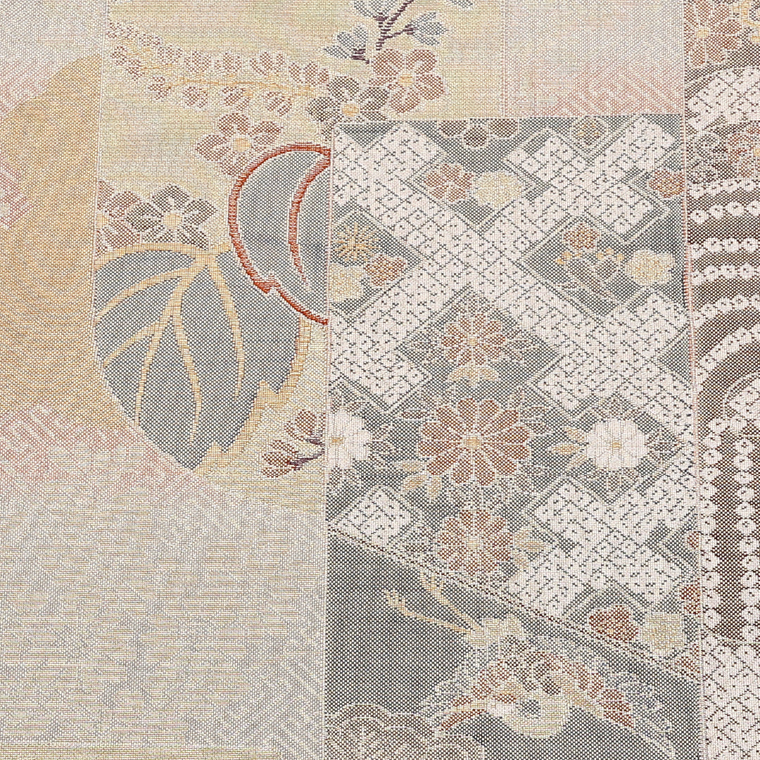 袋帯 帯丈424cm 六通 佐賀錦 桐 笠松 鶴 吉祥文様 セミフォーマル 金系 正絹 Aランク 1223-00888