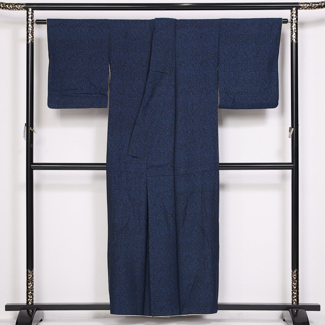 紬 身丈155cm 裄丈63cm Bランク 袷 正絹 広衿 墨流し風 ラメ 1216-10123