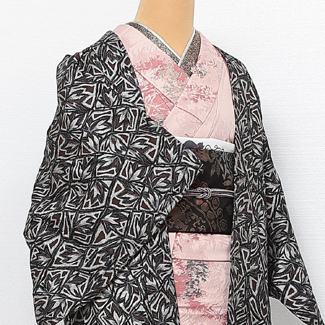 洗える着物 羽織 袷 身丈84cm 裄丈62cm ポリエステル Aランク カジュアル Sサイズ 創作柄 グレー系 HP 1232-13917