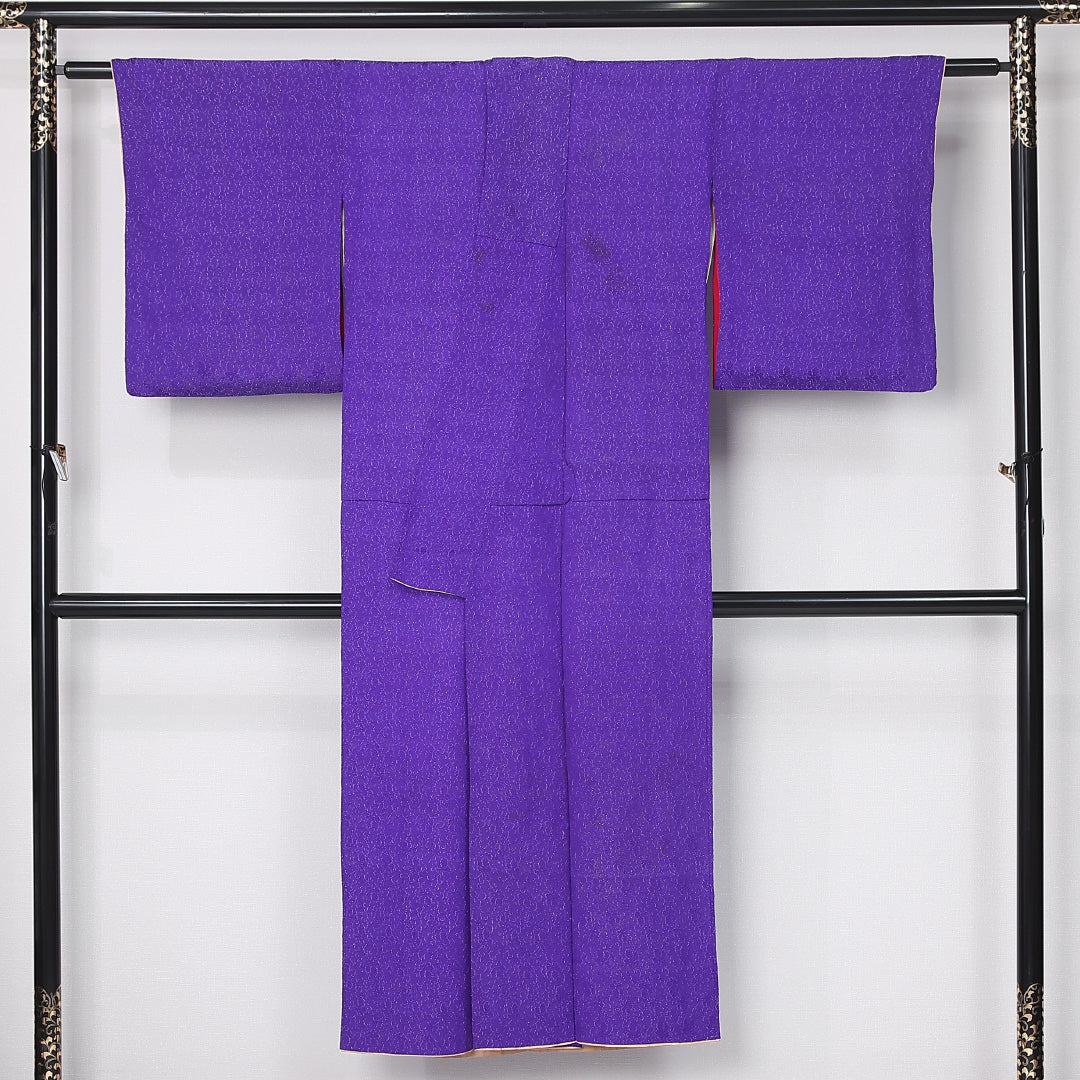 アンティーク 色無地 袷 身丈141cm 裄丈62cm 正絹 Bランク 広衿 XSサイズ 銀通し 無地 紫系 M4 1219-12486