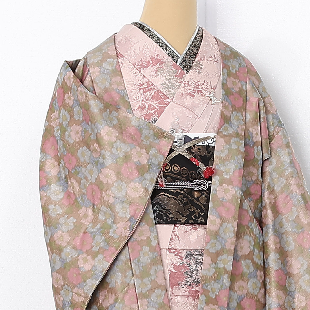 アンティーク 羽織 (銘仙) 袷 身丈82cm 裄丈63cm 正絹 Aランク Sサイズ 紐あり 花柄 多色系 M4 1232-12517