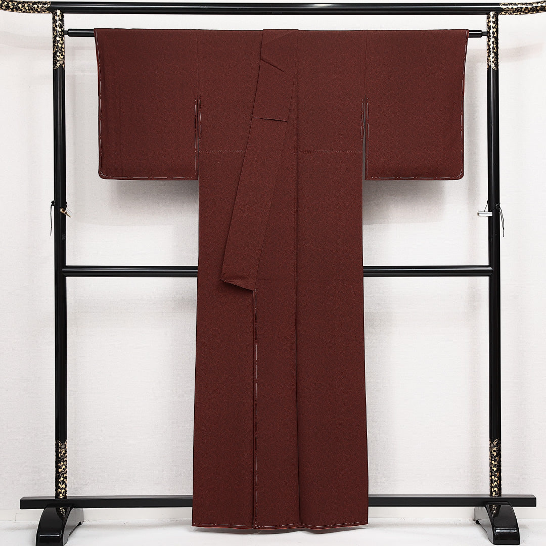 未使用品 小紋 袷 身丈158cm 裄丈62cm 正絹 Nランク インフォーマル 広衿 Mサイズ しつけ糸 花柄 茶系 M4 1221-14114