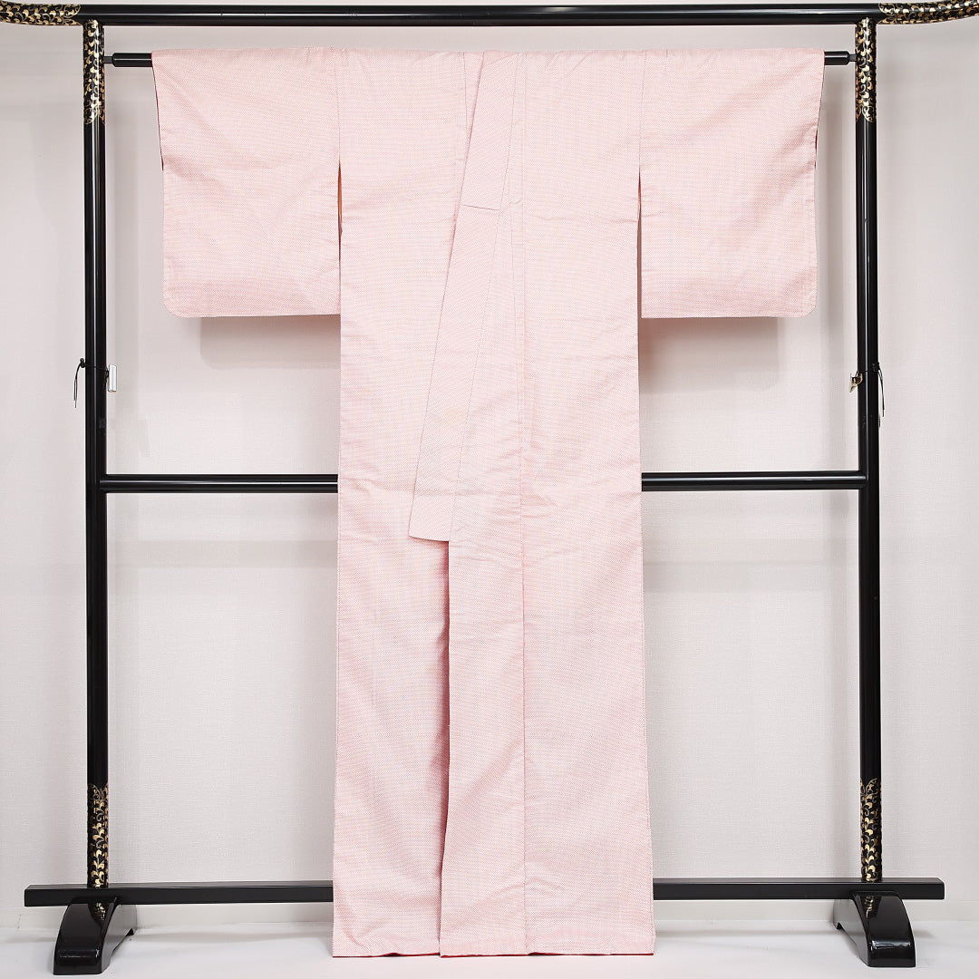 紬 袷 身丈164cm 裄丈65cm 正絹 Aランク カジュアル バチ衿 Lサイズ 蚊絣 白系 RP 1223-13190