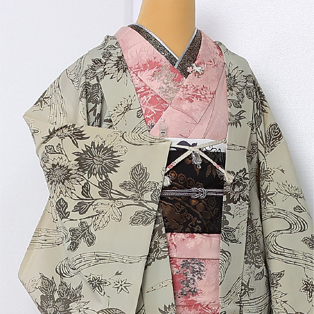 羽織 袷 身丈77cm 裄丈64cm 正絹 Cランク カジュアル Mサイズ 紐あり 菊 クリーム系 LP 1232-12919