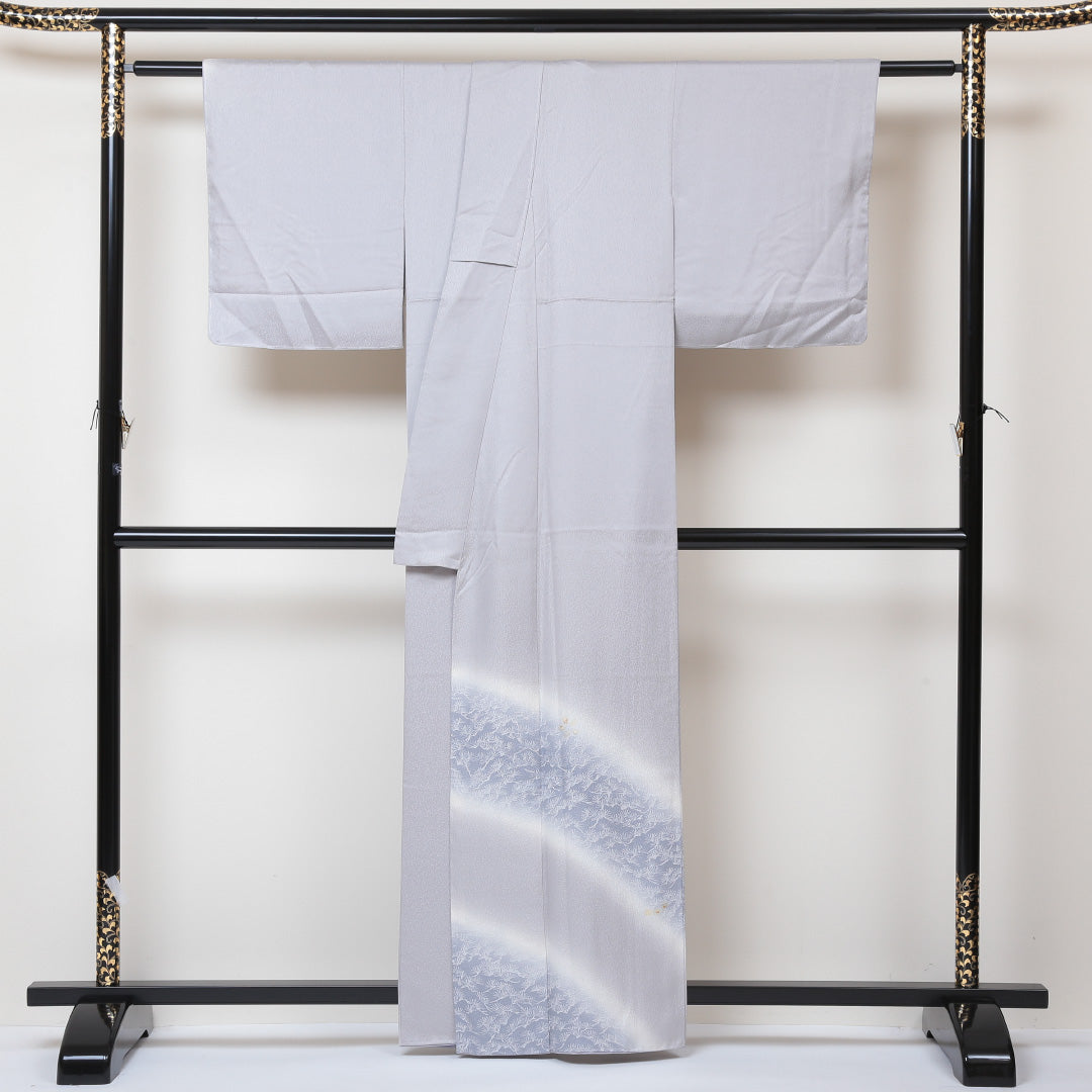 付下げ 袷 身丈160cm 裄丈63cm 正絹 Aランク インフォーマル 広衿 Lサイズ 蘇州刺繍 桜 グレー系 RP 1218-04311