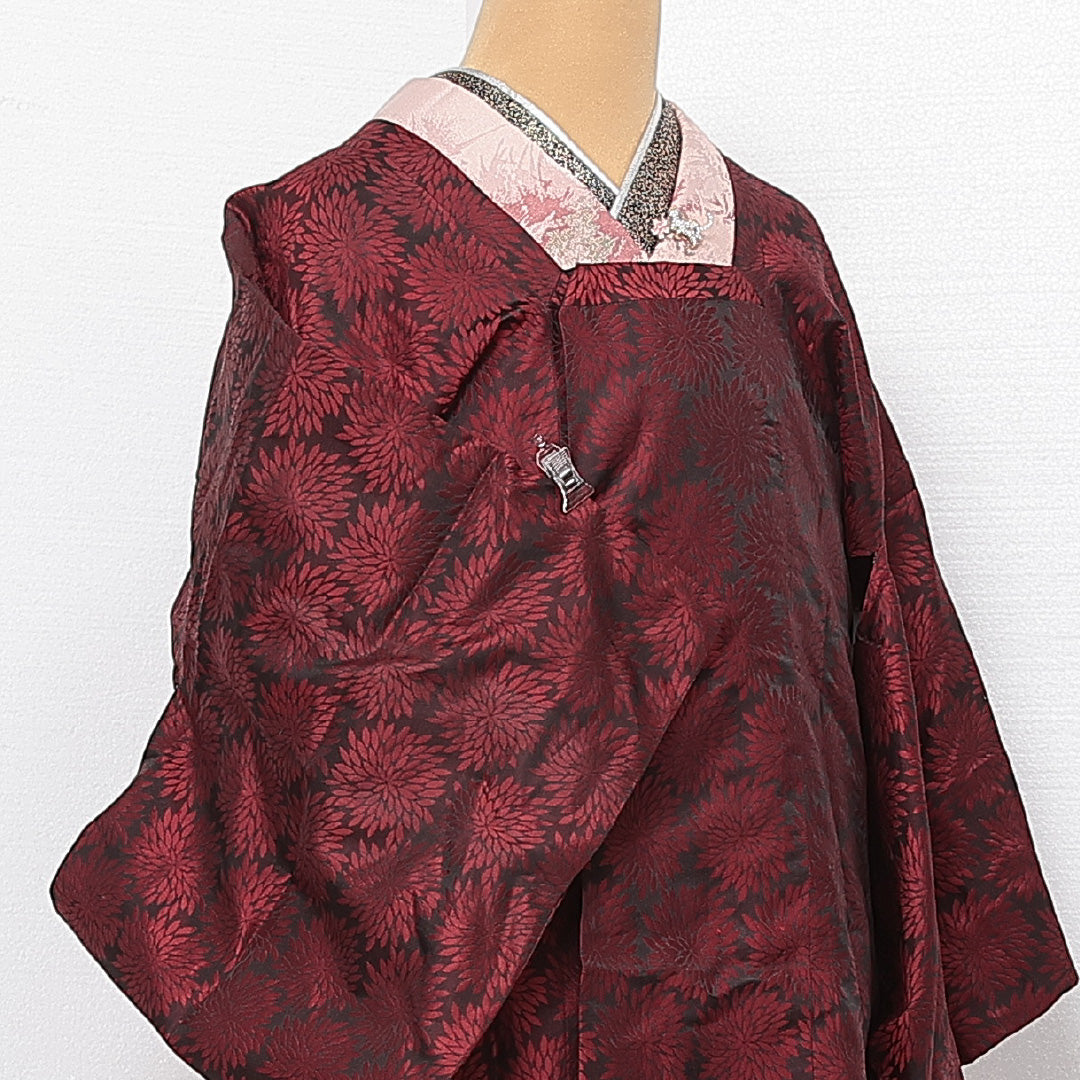 アンティーク 道行コート 単衣 身丈82cm 裄丈64cm 正絹 Aランク Mサイズ 菊 赤系 RP 1237-13864