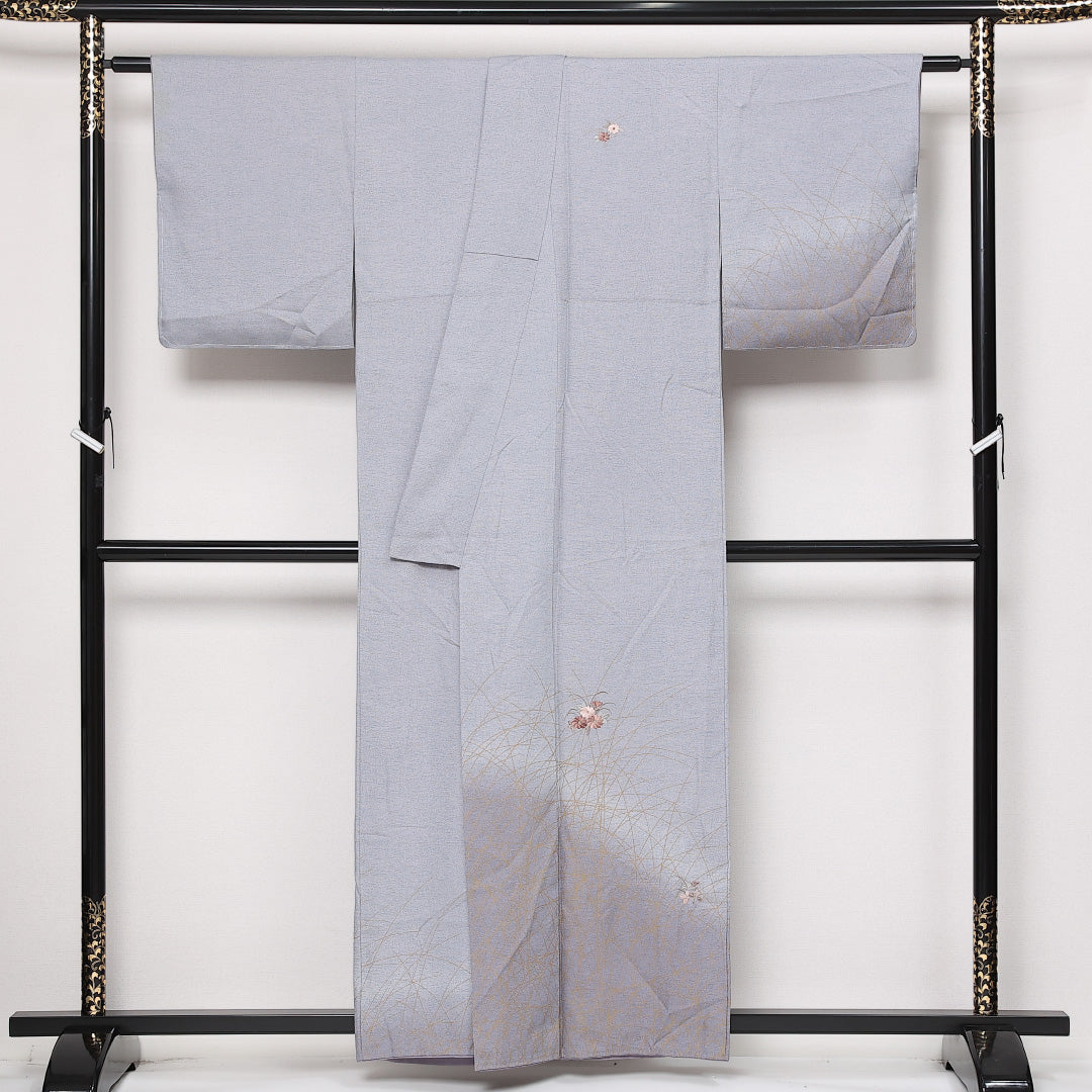 訪問着 袷 身丈150cm 裄丈61cm Sランク 正絹 広衿 Sサイズ セミフォーマル 蘇州刺繍 菊 シック 気品 グレー系 1212-13598
