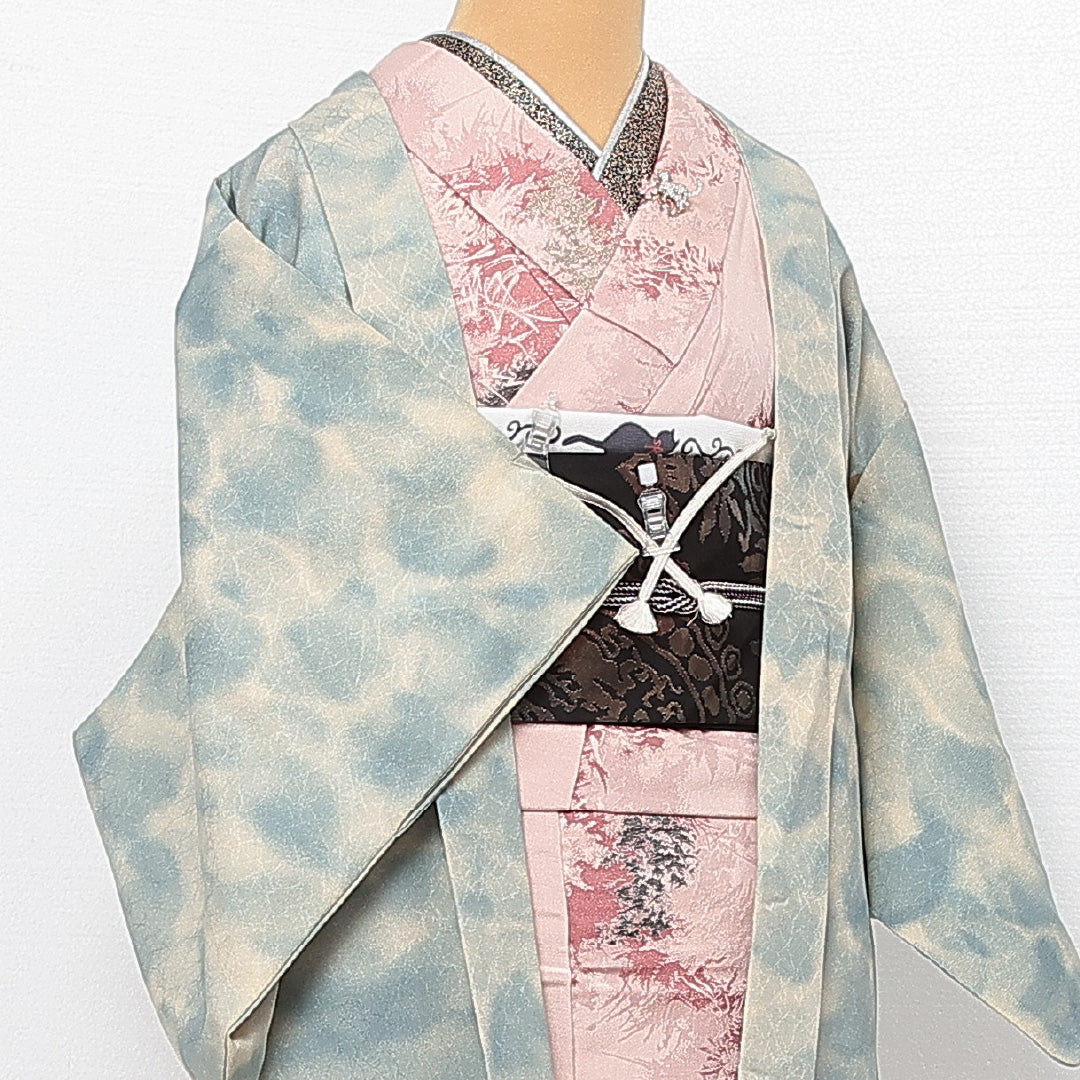 羽織 袷 身丈77cm 裄丈62cm 正絹 Aランク カジュアル Sサイズ ぼかし染 紐あり 創作柄 水色系 RP 1232-13891