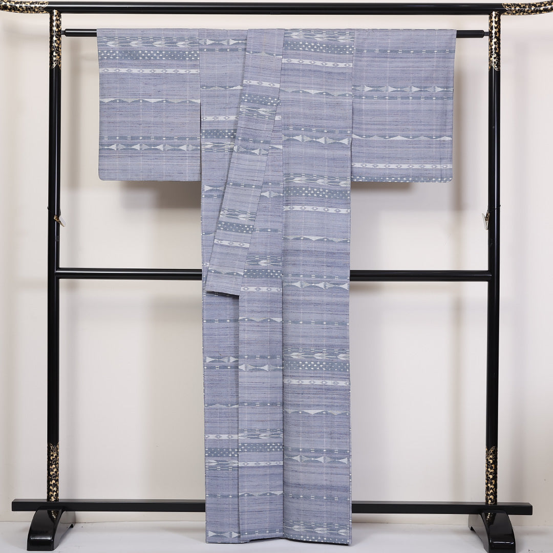 紬 単衣 身丈163cm 裄62.5cm 正絹 青系 Bランク 1216-01191