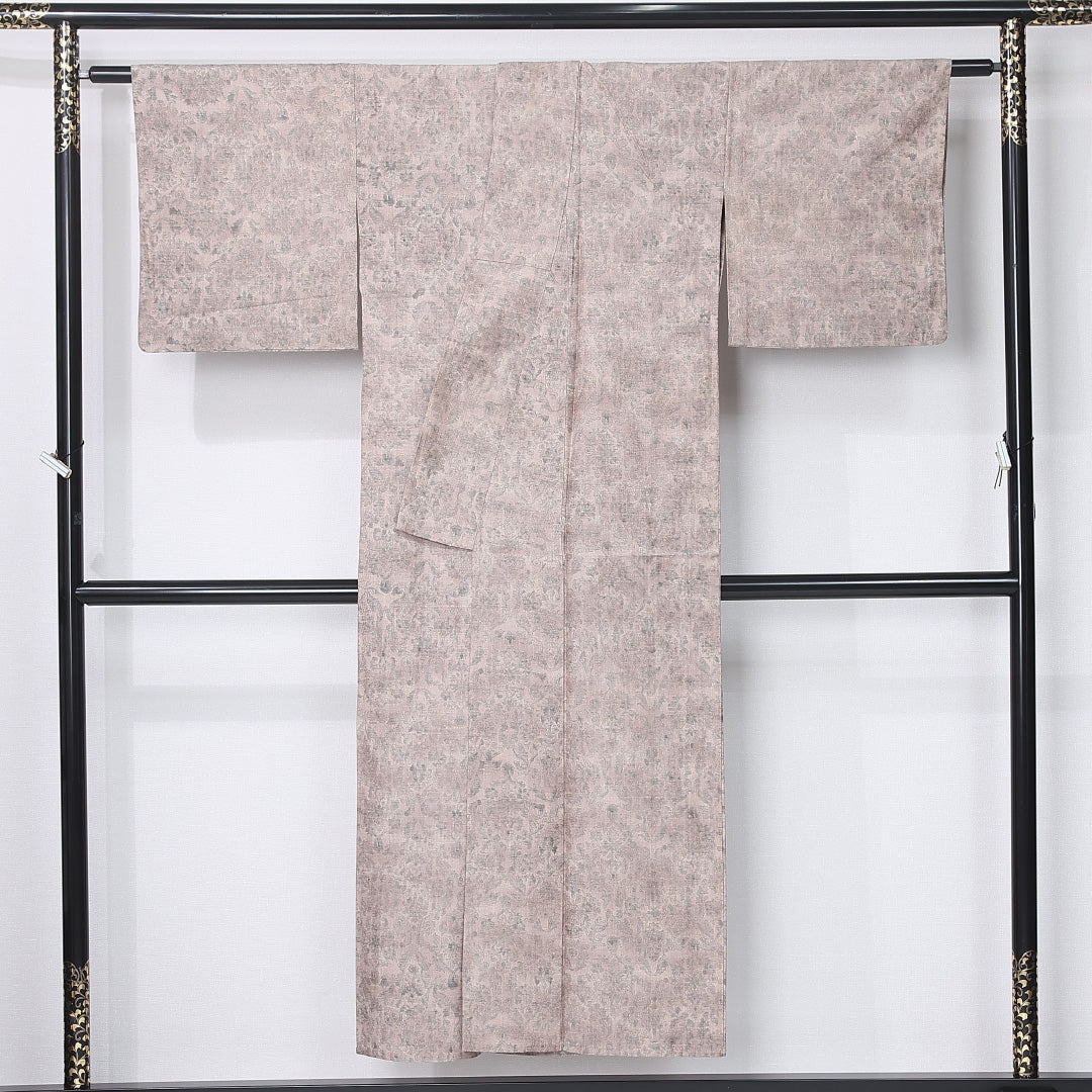 紬 単衣 身丈147cm 裄丈63cm 正絹 Sランク カジュアル 広衿 XSサイズ 唐華 染紬 茶系 RP 1223-12203