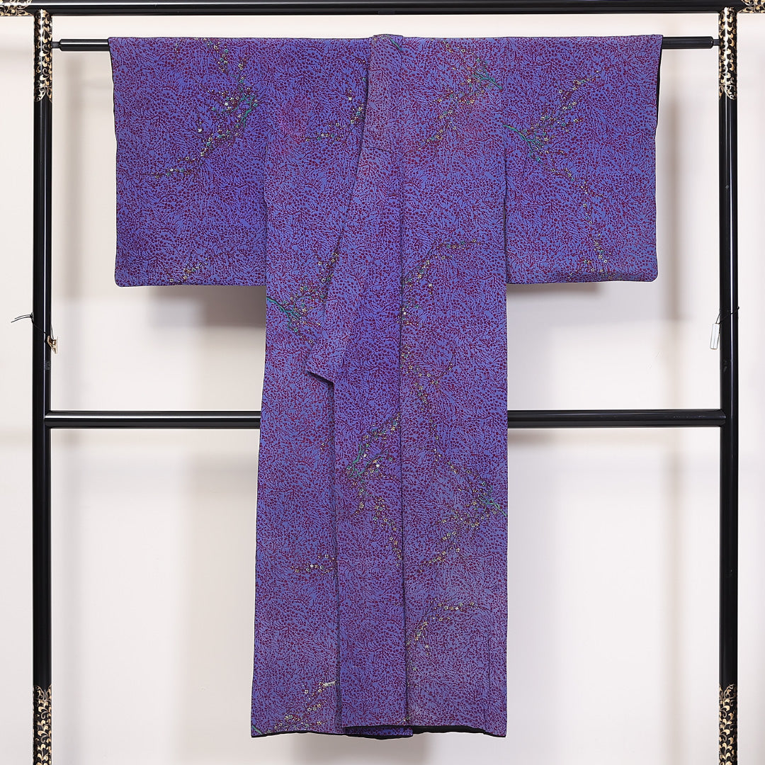 アンティーク 小紋 袷 身丈144cm 裄62.5cm 正絹 紫系 Cランク 1215-02302