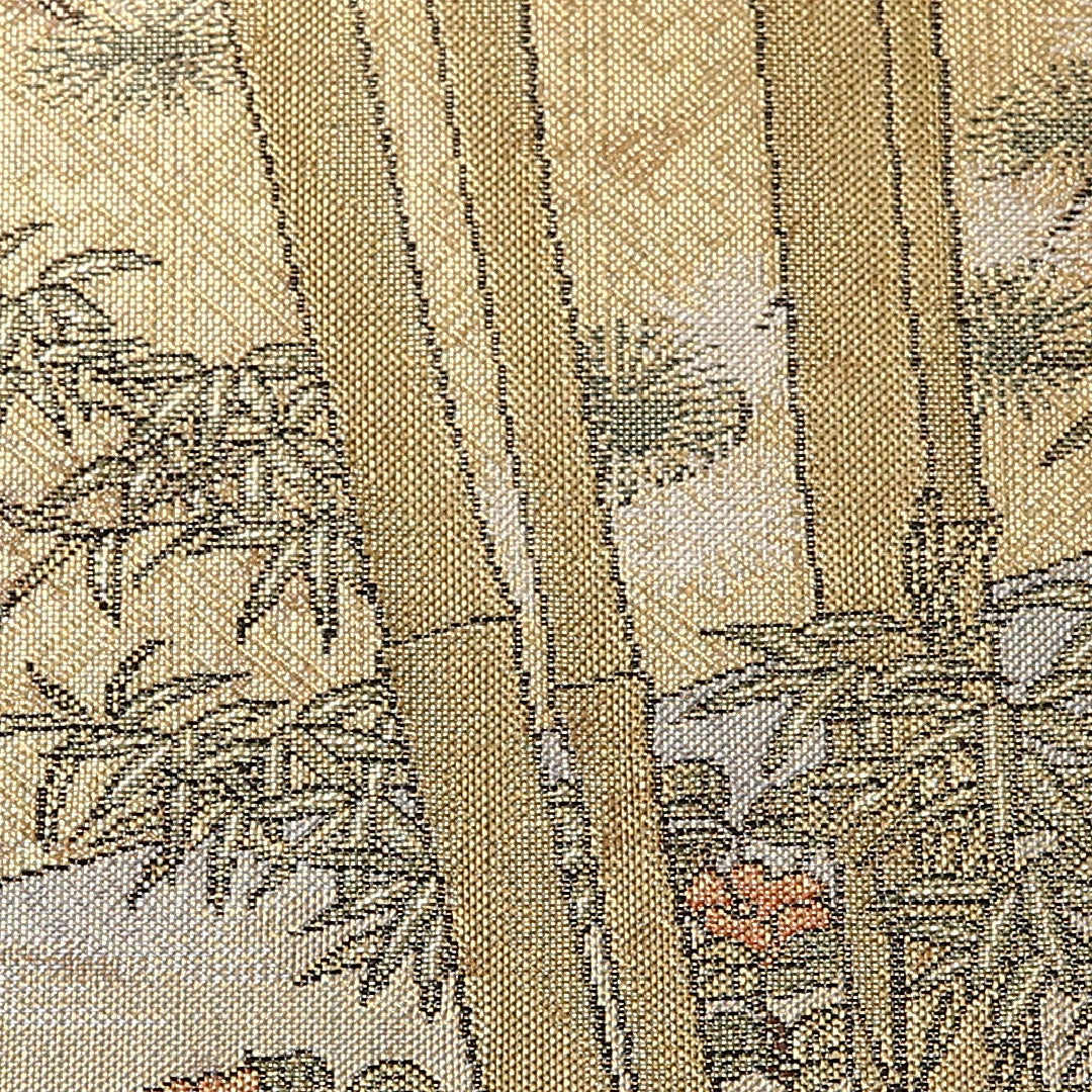 袋帯 帯丈430cm 正絹 全通 雪舟 セミフォーマル 綴れ織 四季山野 浮世絵 金系 1243-01623
