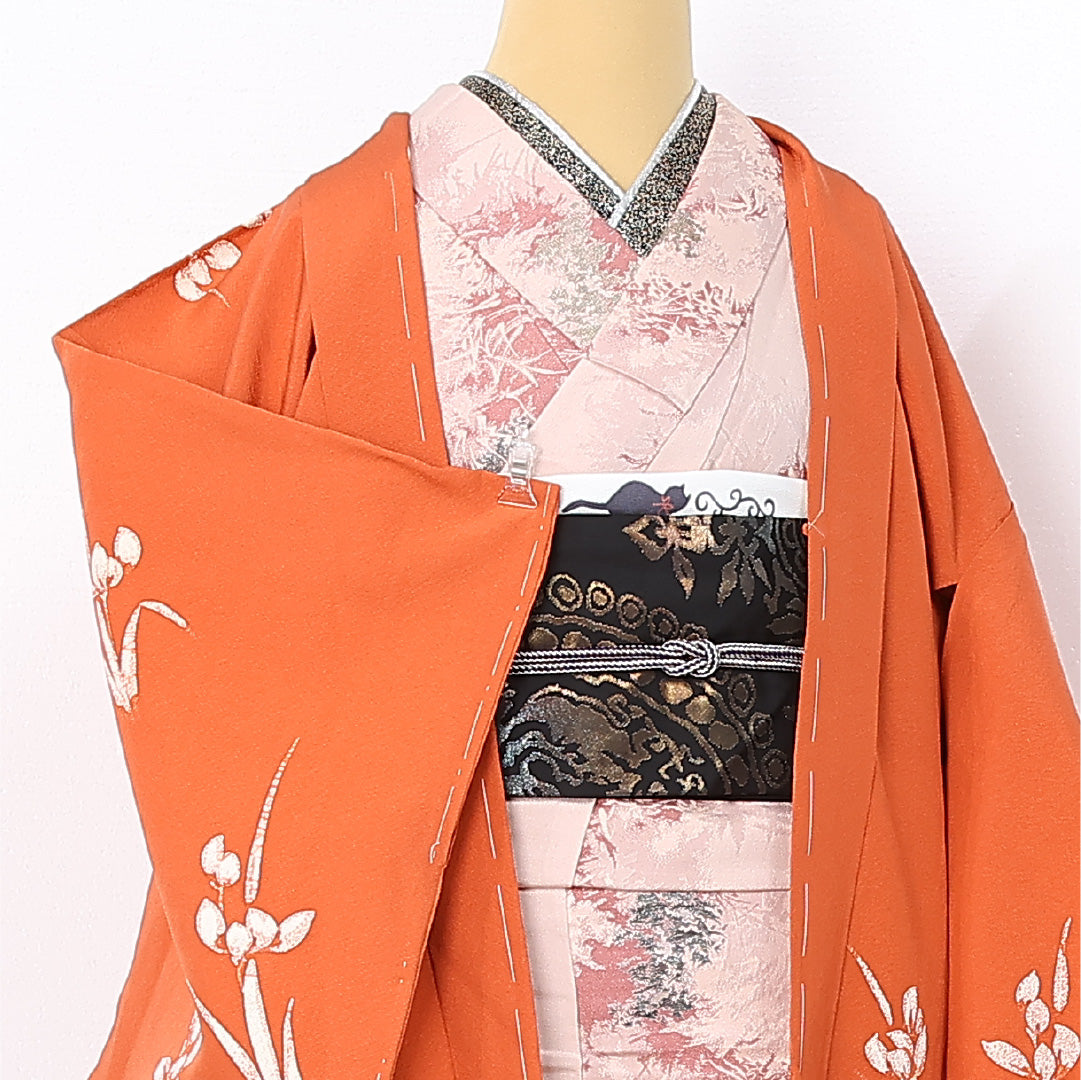 絵羽羽織 袷 身丈79cm 裄丈66cm 正絹 Sランク インフォーマル Mサイズ 菖蒲 朱系 RP 1234-12564