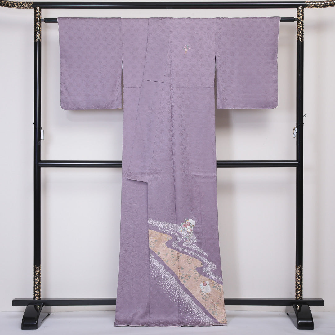 訪問着 袷 身丈165～169cm 裄67cm 正絹 蘇州刺繡 紫系 Bランク 1212-00560