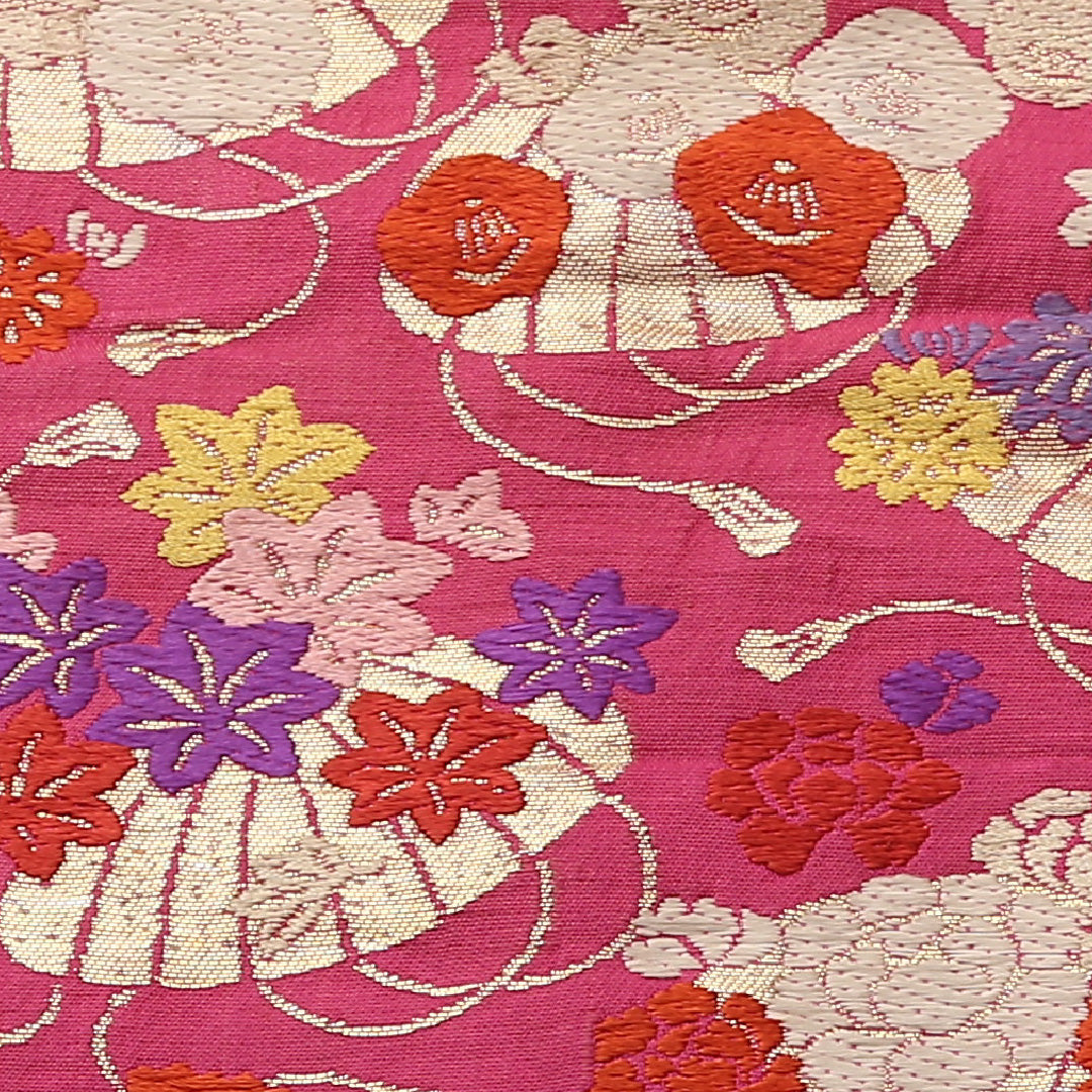 アンティーク 九寸名古屋帯 Bランク 帯丈320cm 正絹 六通 名古屋仕立て 織り 花扇 紫系 M4 1245-02176