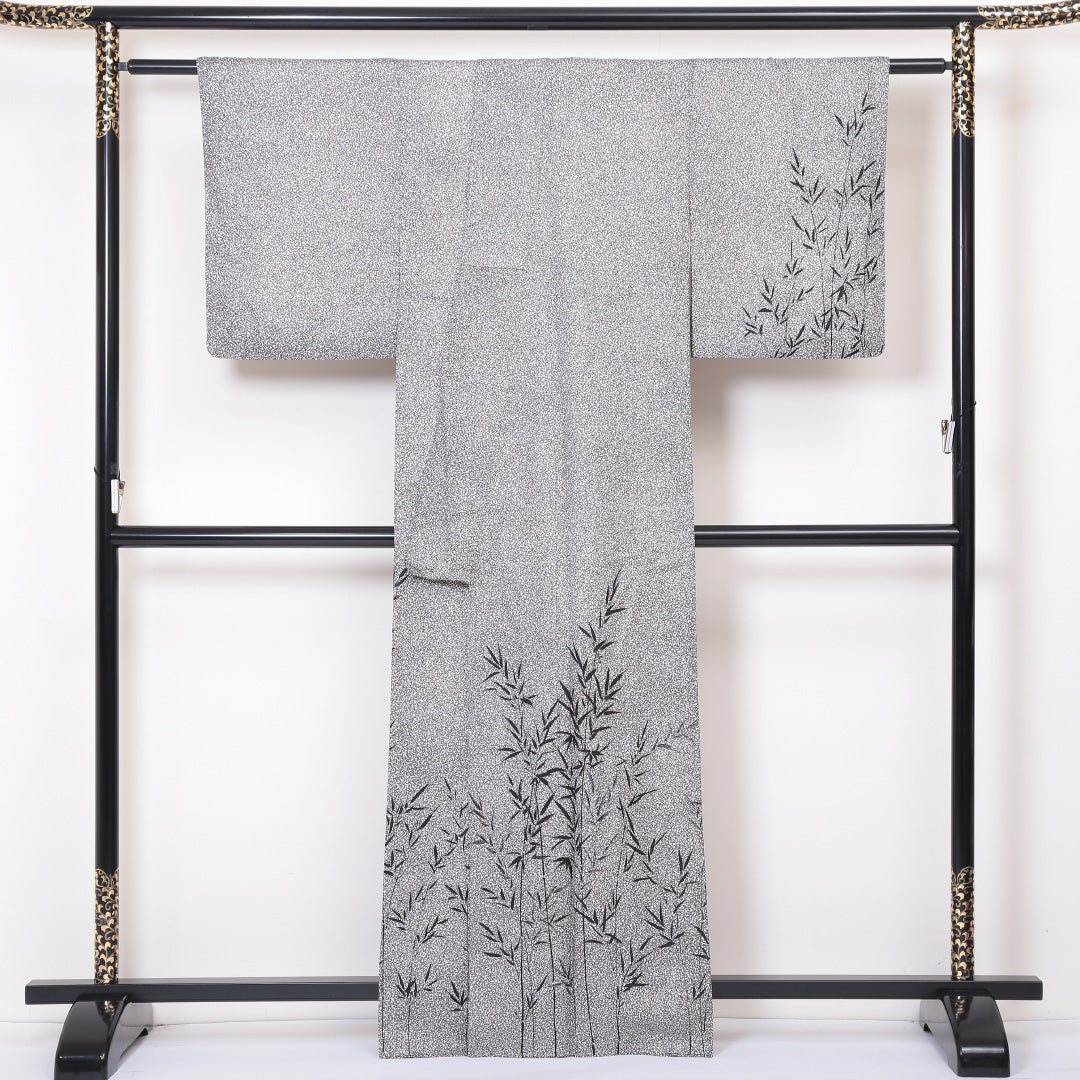 付下げ 袷 身丈164cm 裄丈64cm 正絹 Sランク インフォーマル 広衿 Lサイズ 笹 黒系 RP 1218-04451