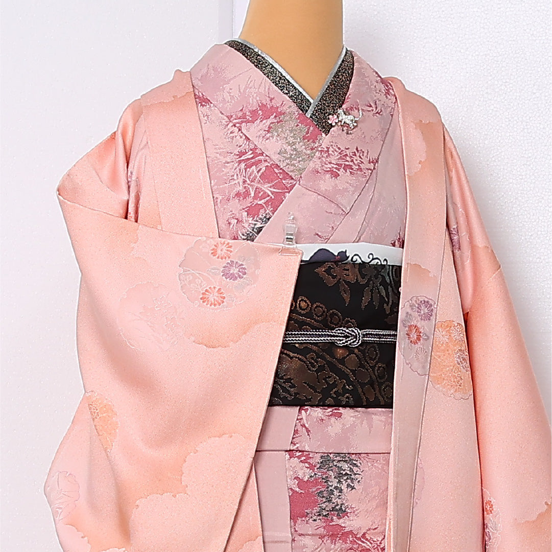羽織 袷 身丈83cm 裄丈64cm 正絹 Sランク カジュアル Mサイズ 雪輪 ピンク系 RP 1232-12916
