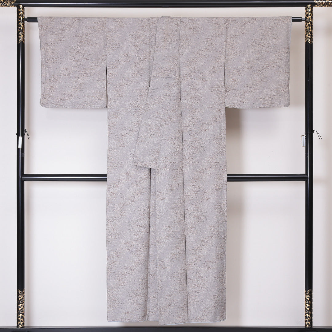 小紋 袷 身丈147cm 裄丈63cm 正絹 Aランク インフォーマル 広衿 XSサイズ 露芝草 グレー系 RP 1221-01998