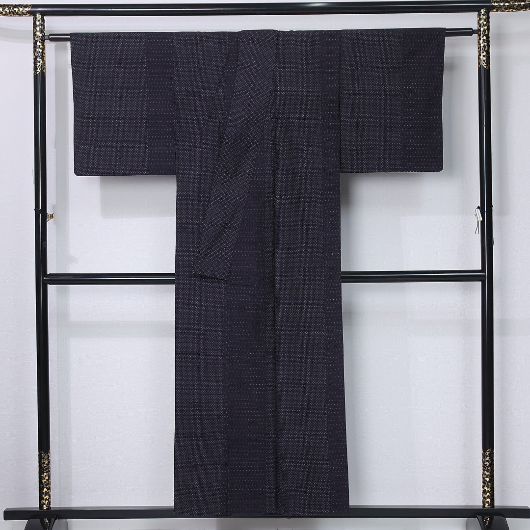 紬 単衣 身丈152cm 裄丈62cm 正絹 Sランク カジュアル 広衿 Sサイズ 居敷当て 十字絣 グレー系 RP 1223-12257