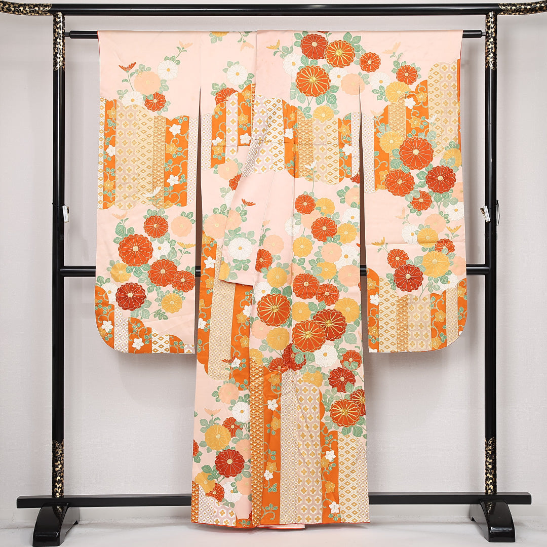 振袖 身丈160cm 裄丈64cm Cランク 正絹 袷 広衿 L 吉祥文様 フォーマル クリーム系 1213-F0520