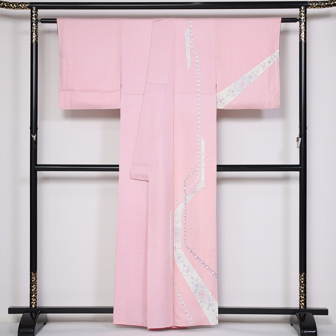 訪問着 袷 身丈161cm 裄64.5cm 正絹 アラベスク 革草 Aランク 1212-00789