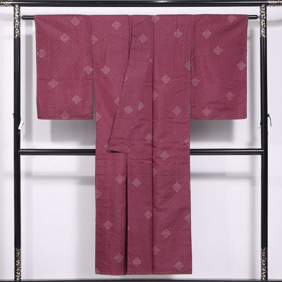 アンティーク 紬 袷 身丈147cm 裄丈62cm 正絹 Aランク 広衿 XSサイズ 井絣 紫系 M4 1223-11616