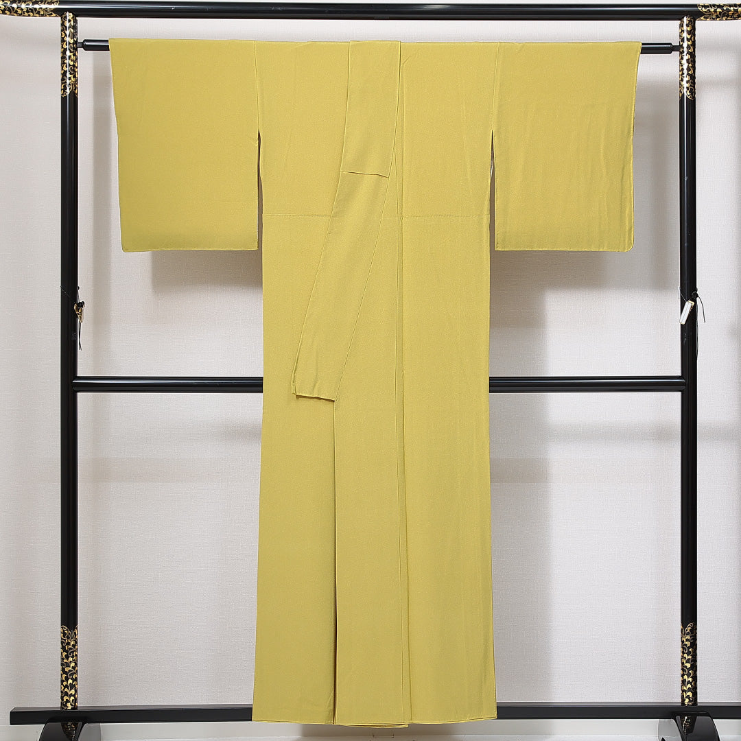 色無地 袷 身丈153cm 裄丈62cm 正絹 Sランク インフォーマル 広衿 Sサイズ 無地 緑系 RP 1219-14947
