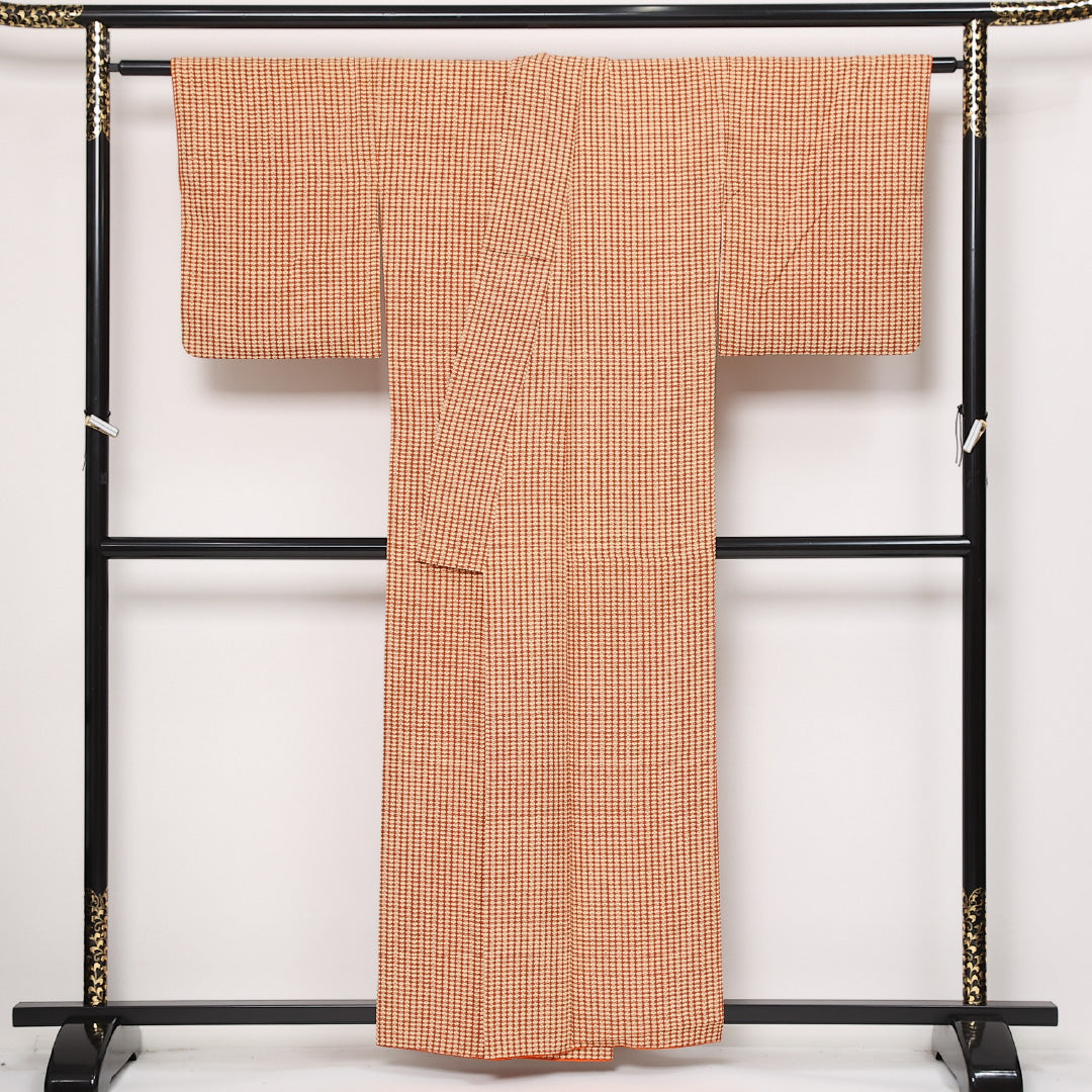 小紋 袷 身丈150cm 裄丈62cm 正絹 Aランク インフォーマル 広衿 Sサイズ 松 茶系 RP 1221-13572