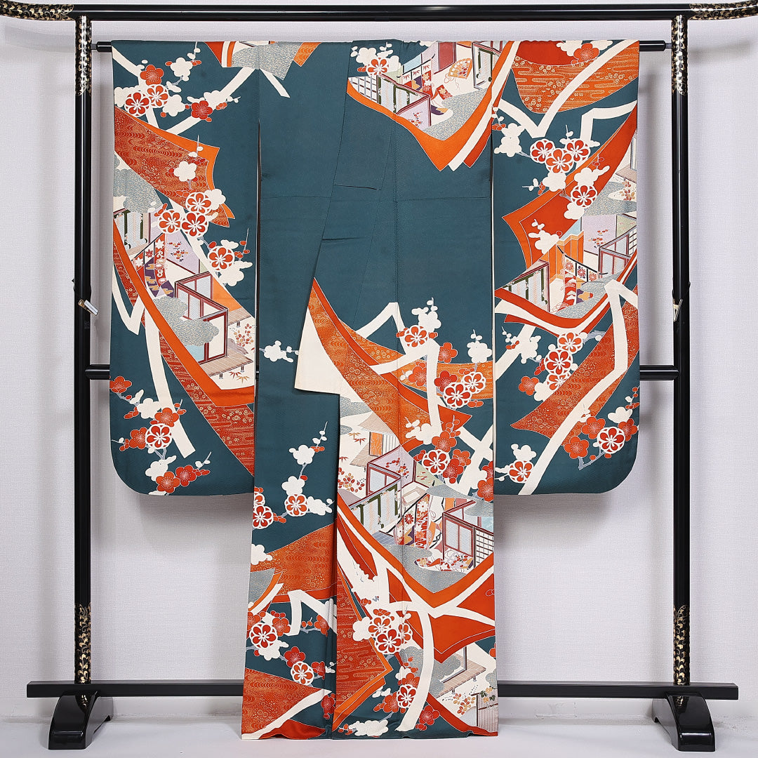 振袖 身丈162cm 裄丈66cm 袷 正絹 Bランク 広衿 梅 吉祥文様 1213-F0298