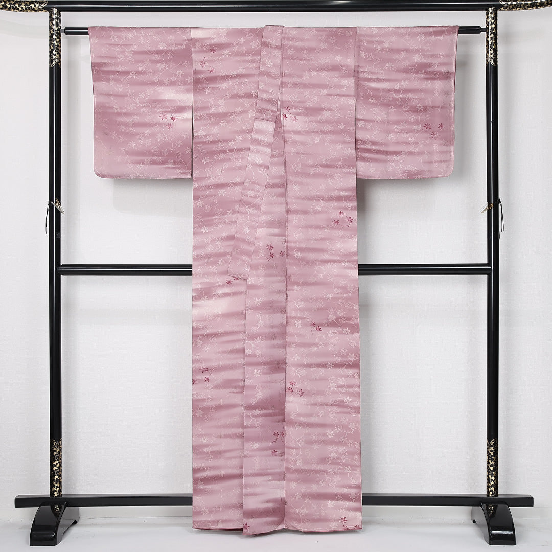 小紋 袷 身丈160cm 裄丈64cm 正絹 Bランク インフォーマル バチ衿 Lサイズ ぼかし染 楓 紫系 RP 1221-12500