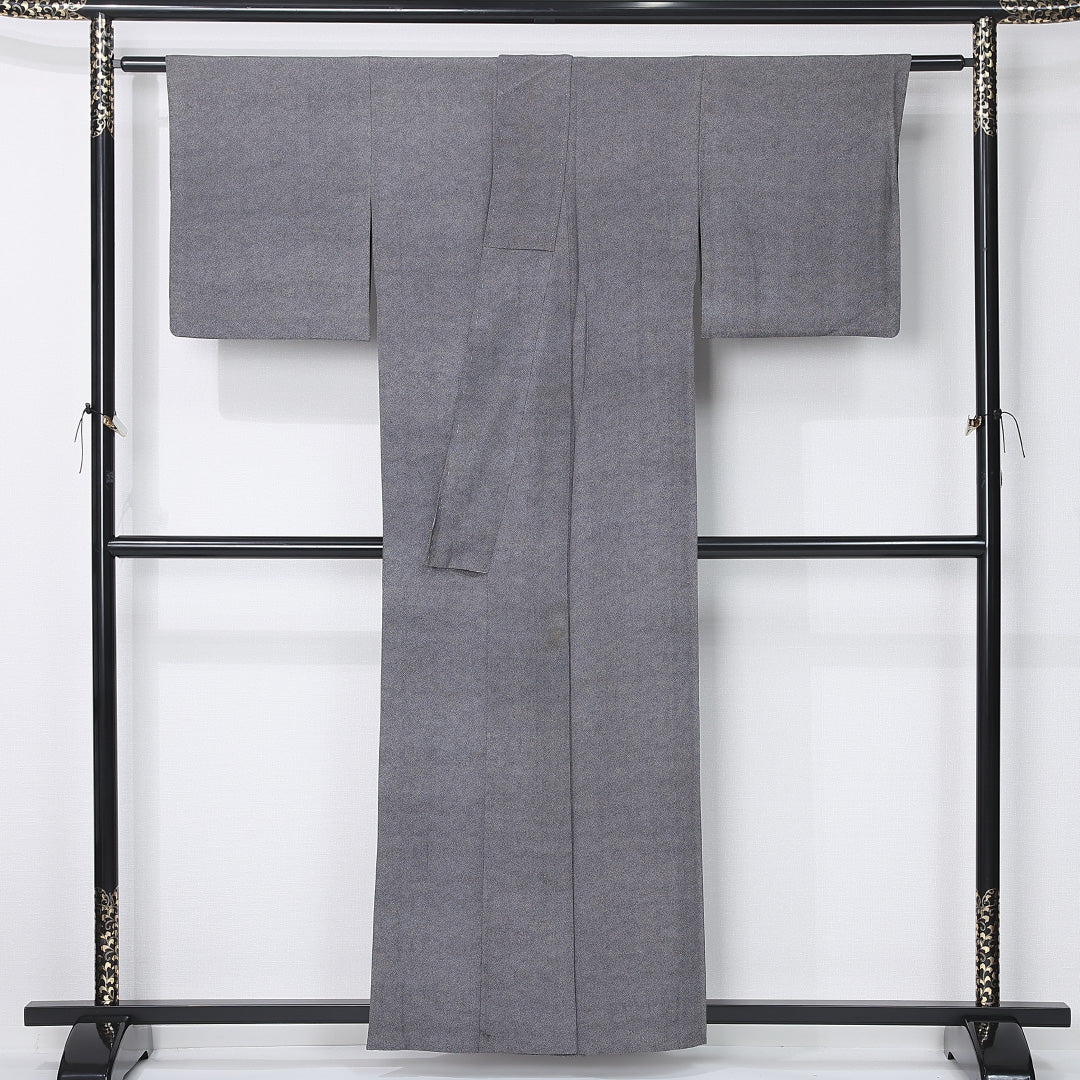 江戸小紋 身丈158cm 裄丈62.5cm Bランク M 正絹 単衣 広衿 一つ紋 下り藤 鮫 ぼかし セミフォーマル 黒系 1262-12352
