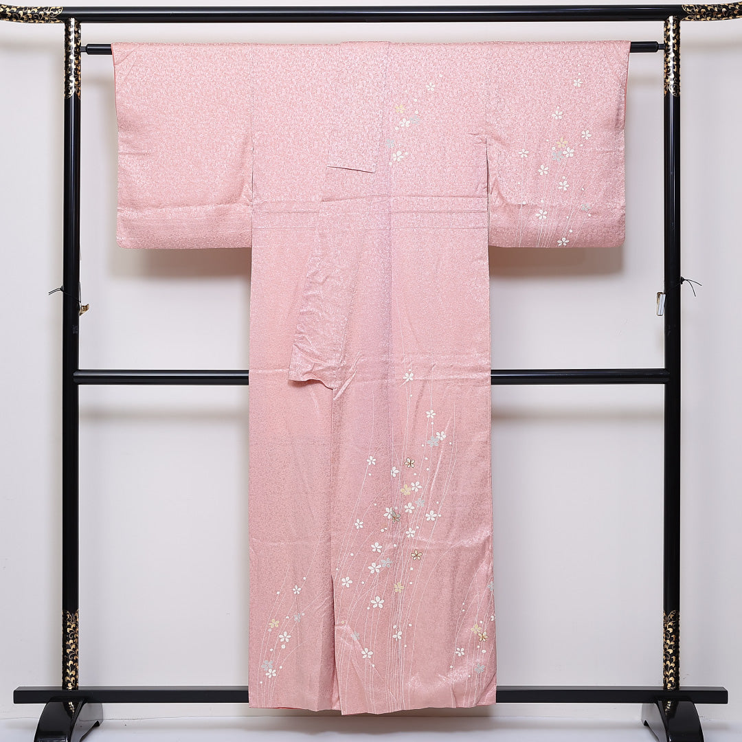 訪問着 袷 身丈157cm 裄丈64cm 正絹 Sランク 紋意匠 (花柄) セミフォーマル 広衿 Mサイズ 金駒刺繍 梅 ピンク系 RP 1217-04654