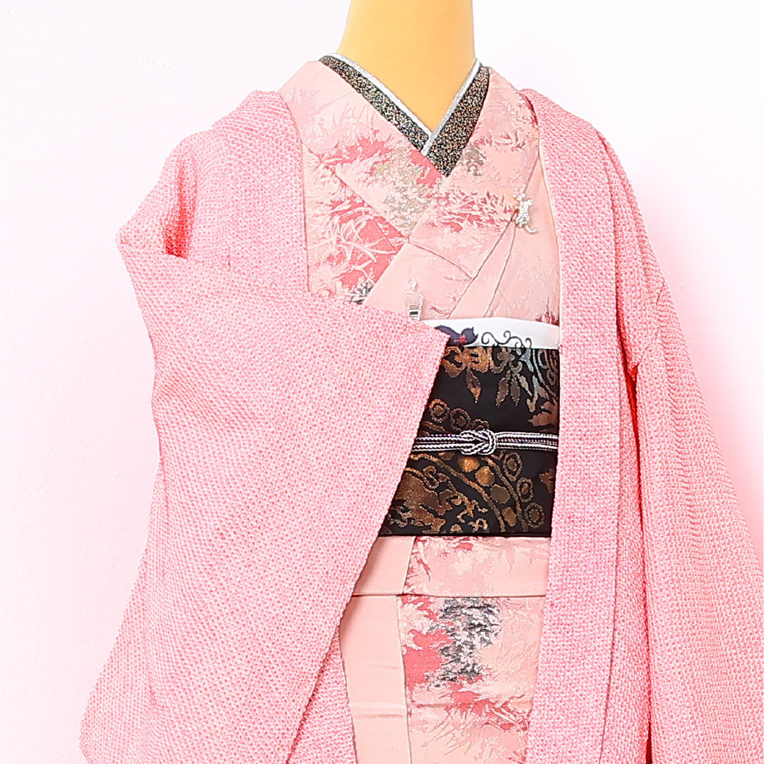 絵羽羽織 袷 身丈77cm 裄丈62cm 正絹 Sランク インフォーマル Sサイズ 植物柄 ピンク系 RP 1234-12732