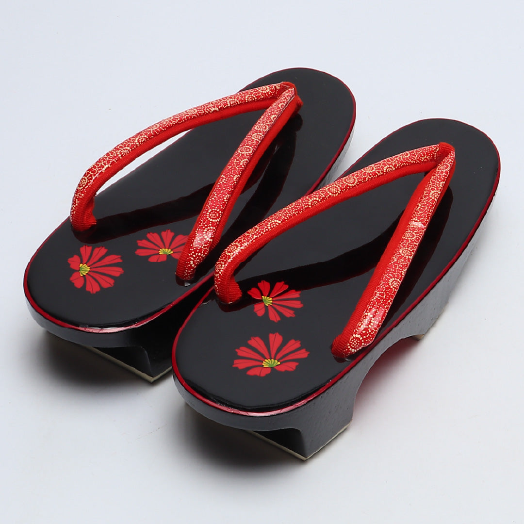 未使用品 下駄 カジュアル 木製 Sランク 和装小物 赤系 1244-00735