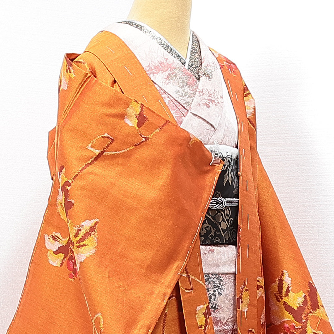 アンティーク 羽織（銘仙） 袷 身丈97cm 裄丈63cm 正絹 Aランク Sサイズ 葡萄 朱系 1217-14739