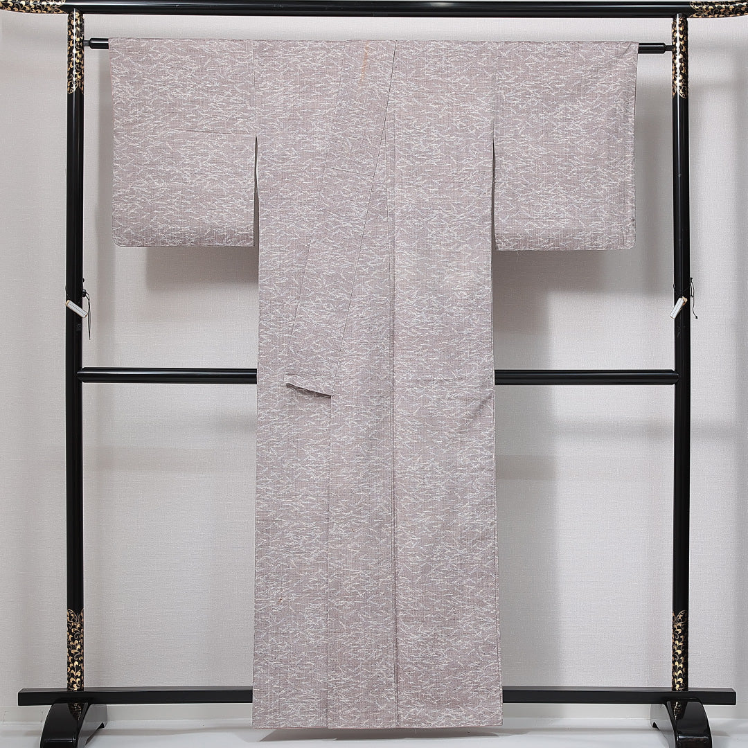 紬 袷 身丈156cm 裄丈63cm 正絹 Bランク Mサイズ 広衿 カジュアル 松葉 紫系 1216-14998