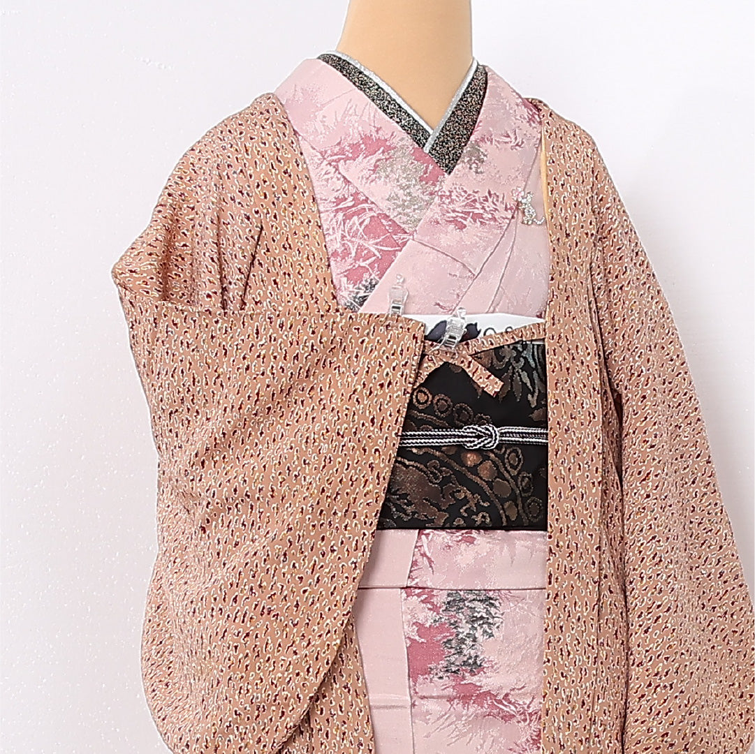 羽織 袷 身丈78cm 裄丈63cm 正絹 Aランク カジュアル Sサイズ 紐あり 創作柄 茶系 HP 1232-12725
