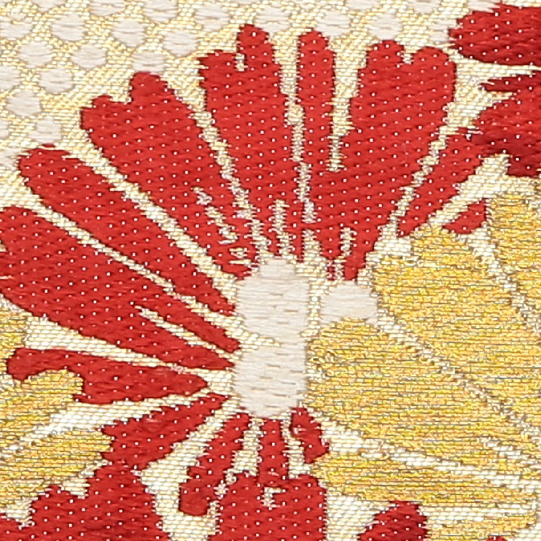 アンティーク 九寸名古屋帯 Bランク 帯丈322cm 正絹 六通 名古屋仕立て 織り 菊 金系 M4 1245-01790