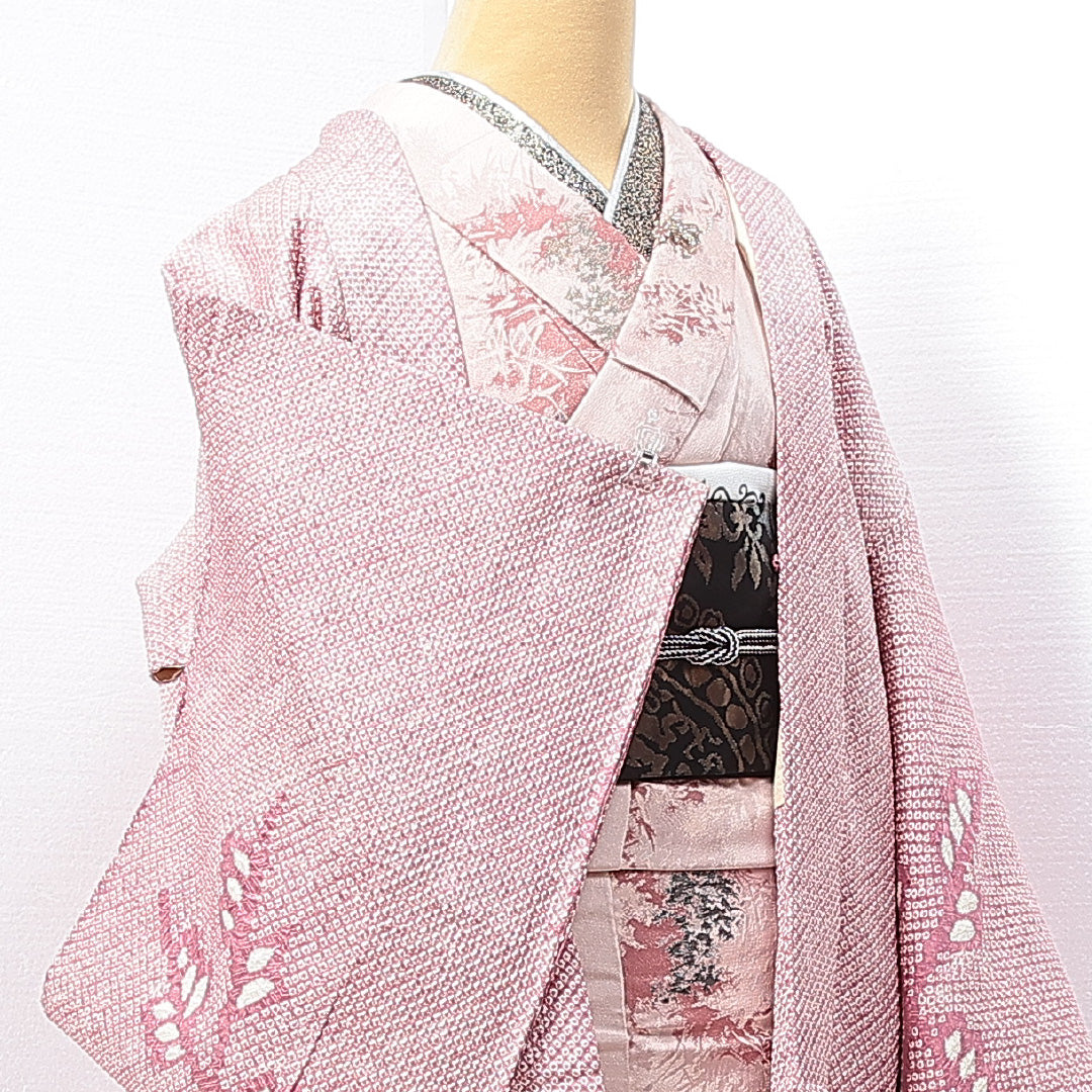 絵羽羽織 袷 身丈83cm 裄丈63cm 正絹 Sランク インフォーマル Sサイズ 雪柳 ピンク系 RP 1234-14659
