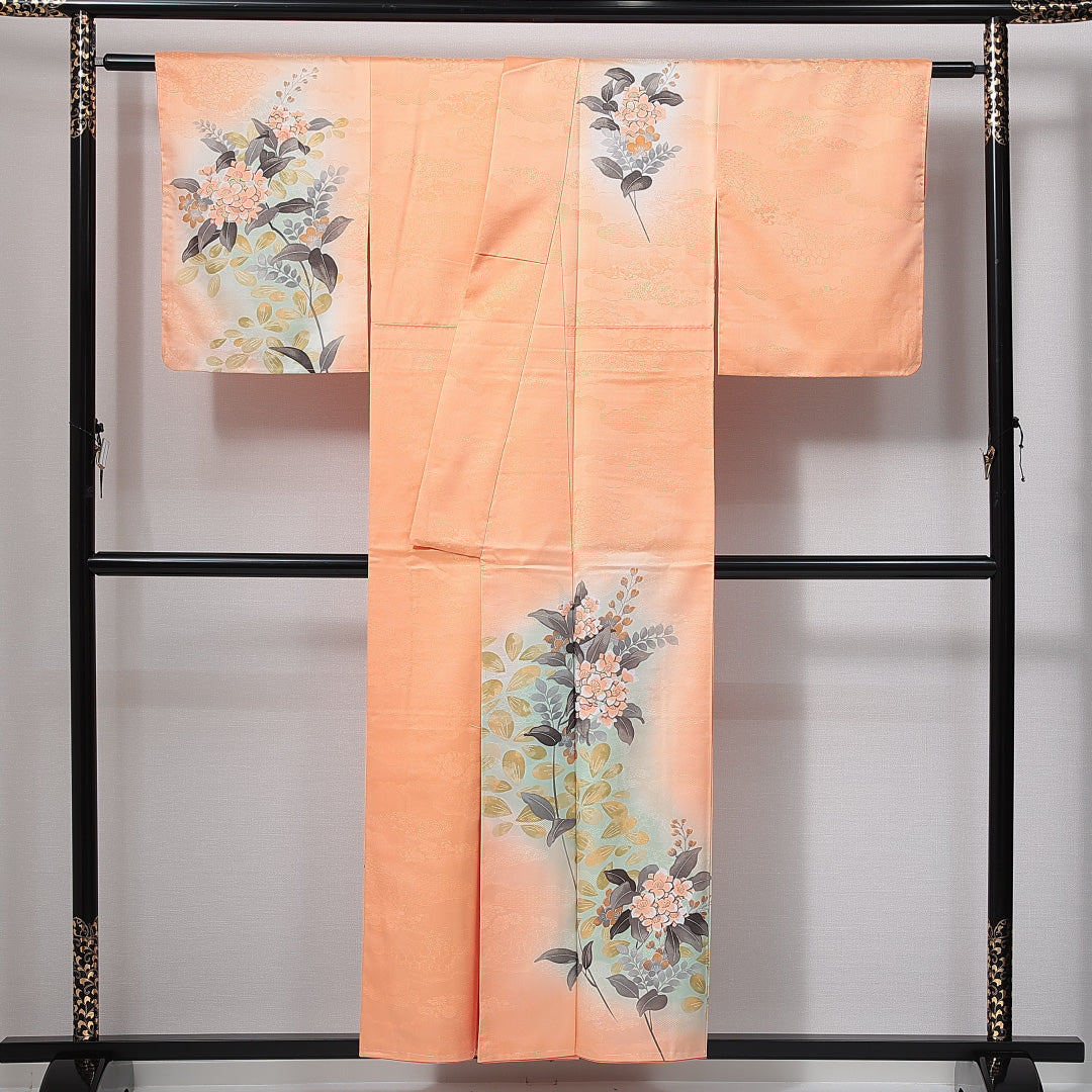 訪問着 洗える着物 袷 身丈154cm 裄丈64cm ポリエステル Sランク Sサイズ 広衿 セミフォーマル 椿 朱系 1212-14995