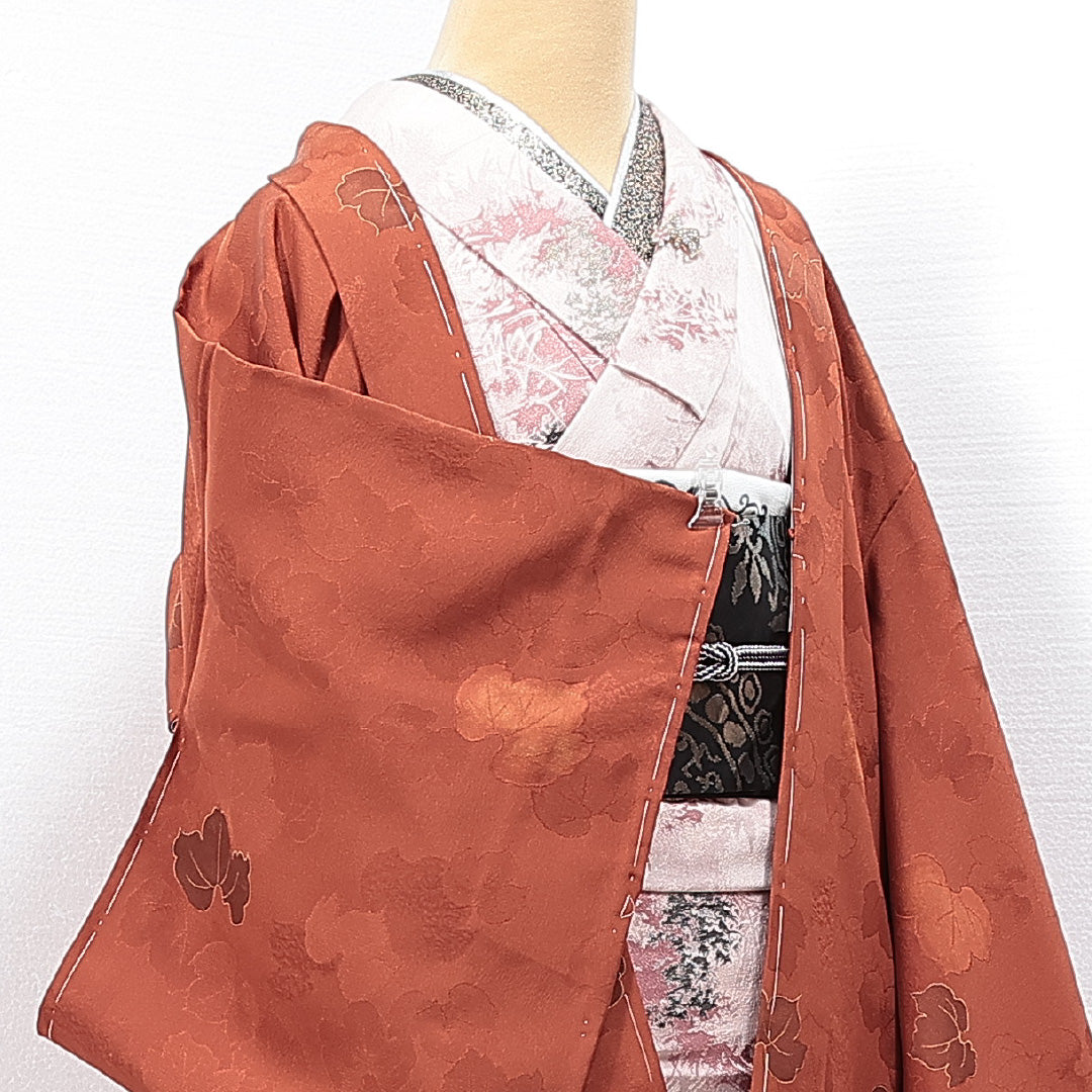 未使用品 羽織 袷 身丈78cm 裄丈62cm 正絹 Sランク カジュアル Sサイズ しつけ糸 葡萄 茶系 RP 1232-14743